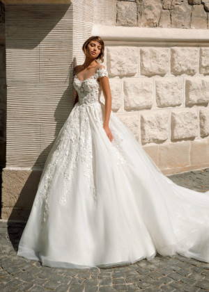 Cap Sleeves Beaded Ivory Lace Tulle Fairy Wedding Dress